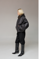 Short sheepskin coat with a hood made of natural sheepskin in graphite color